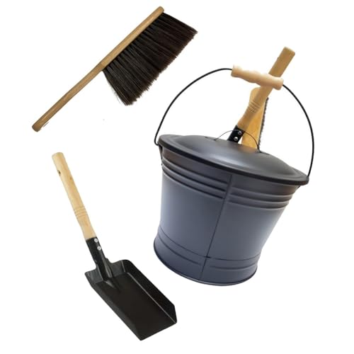 Chimeneas de metal, cubo de recogida de cenizas calientes con pala y cepillo, herramientas de limpieza de cenizas, accesorios multifuncionales, juego de cenizas con pala y cepillo para interiores