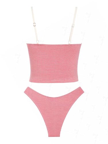 Gingham Tankinis for Women - Tankini Swimsuits Set with Ruffles, Bowknot & Ruched Detailing2