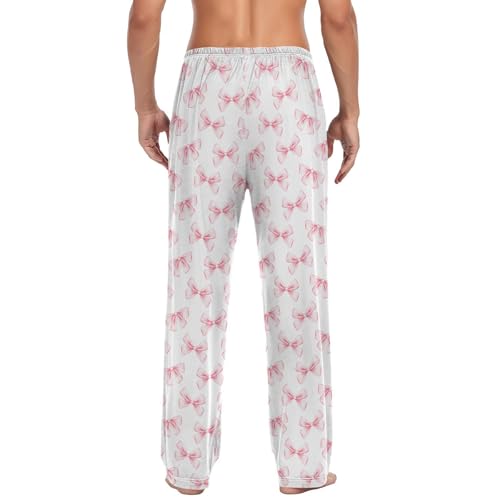 Pink Ribbon Bow Pajama Pants for Men, Men's Separate Bottoms, Comfortable Lounge Pants for Men（724）2