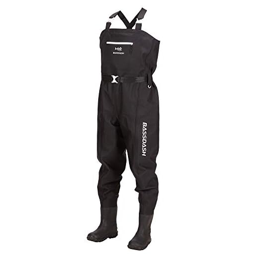 Bassdash 3D Boot Foot Game Wader Ultra High Strength Black Plaid Nylon PVC Fishing Hunting Chest Waders for Men in 7 Sizes