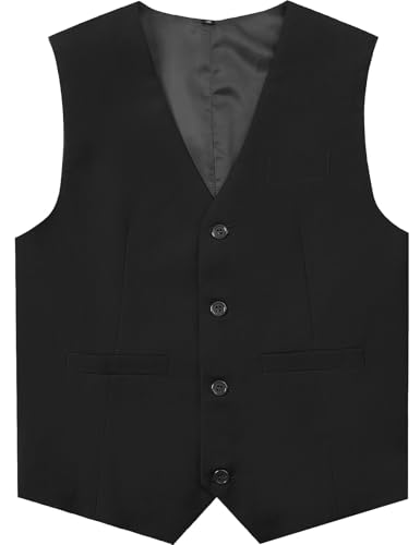 A&J DESIGN Boys Black Dress Vest Kids Vest for Boys Formal Graduation Wedding Gentleman Funeral Waistcoat Ring Bearer Outfit Size 6