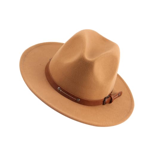 Didiseaon Elegant Wide Brim Jazz Hat Fashionable Woolen Hat for Men Women Ideal for Parties Church Events Khaki