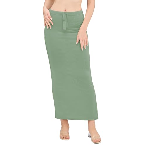 Image of DESI GIRL Satin Shimmer Stretchable Saree Shapewear Petticoat with Drawstring for Women | Mermaid fit Saree Petticoat with Side Slit for Easy Movement | Saree Shaper | Long inskirt