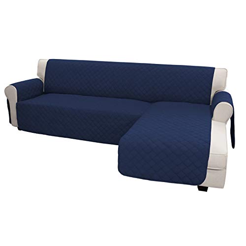 Image of Easy-Going Microfiber Sofa Slipcover L Shape Sofa Cover Sectional Couch Cover Chaise Lounge Cover Reversible Sofa Cover Furniture Protector Cover For Pets Kids Children Dog Cat (Large,Navy /Navy)