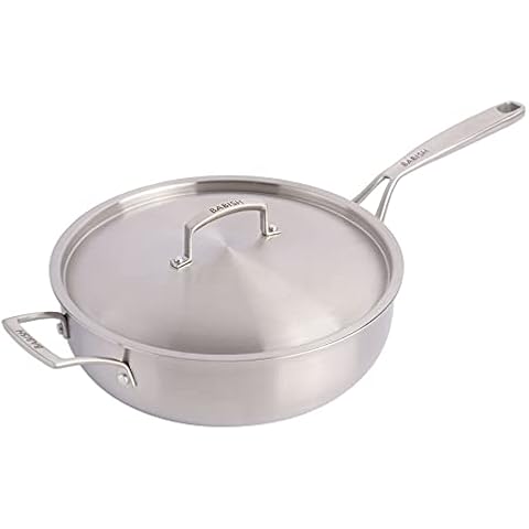 Babish Tri-Ply Stainless Steel Professional Grade Saute Pan w/Lid, 5-Quart Cover