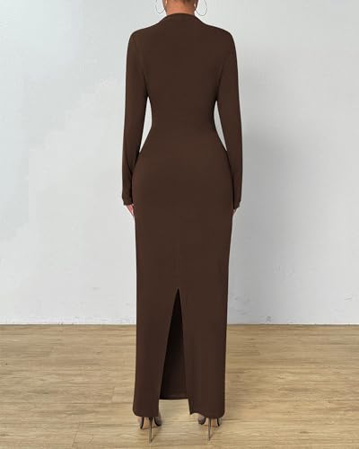 Image of BTFBM Women Bodycon Maxi Dress Long Sleeve Back Slit Ruched Elegant Party Cocktail Formal Fall Wedding Guest Dresses