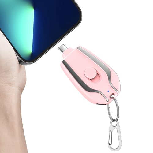 EMNT Keychain Portable Charger for USB C, 2000mAh Mini Power Emergency Pod,Small Andriod Cell Phone Charger,Type C Power Bank Battery Pack Pink
