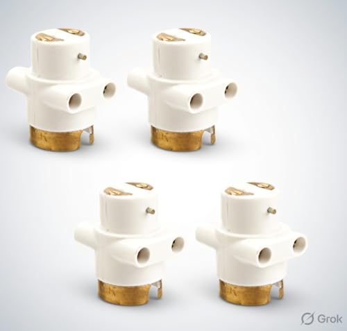 Image of BC Parallel Adapter Bulb Holder with 2 Pin Socket 6A Pack of 4 | BC lamp holder with integrated 2 pin socket and brass contacts for compatible lighting and household electrical use.