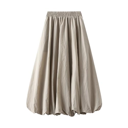 Women's Bubble Long Skirt, Elastic Waist A-Line Long Pleated Puffy Hem Y2k Casual Summer Skirts