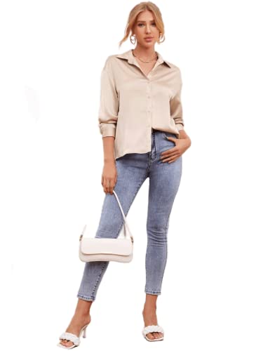 Image of Bowrain Satin Silk Fabric Spread Collar Full Sleeve Top Shirt for Women and Girl