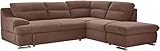 Mivano Ecksofa Coast / Große Schlafcouch in L-Form mit Ottomane rechts, Inkl. Bettfunktion und Stauraum, 264 x 88 x 217, Mikrofaser: hellbraun