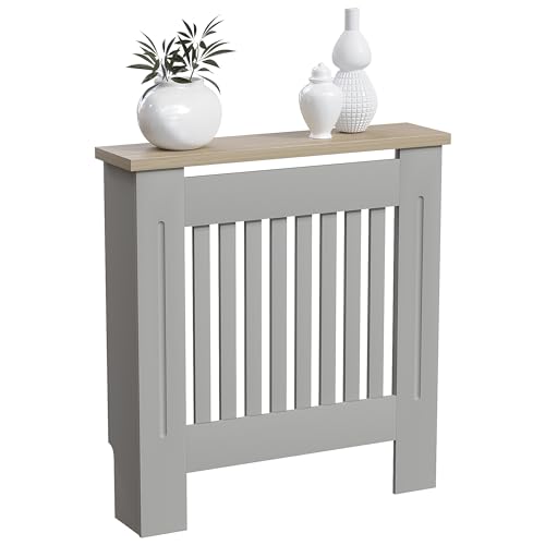 Vida Designs Arlington Radiator Cover Olive Grey Modern Painted MDF Cabinet, Slats, Grill, Wood Top Shelf, Small (H: 83.3 / W: 78 / D: 19 cm)