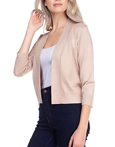 Image of Bolero Cropped Cardigans Shrugs for Women - 3 /4 Sleeve Open Front Cover up for Dresses