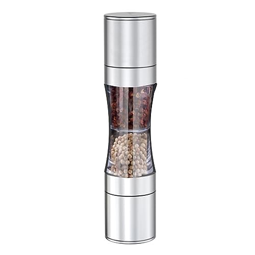 CUSROS 2 In 1 Stainless Steel Salt and Pepper Grinder, Double Head Salt & Pepper Mill, Salt Pepper Shaker, Refillable Salt Pepper Mill Grinder for Kitchen, Ceramic Blades Adjustable Coarseness A