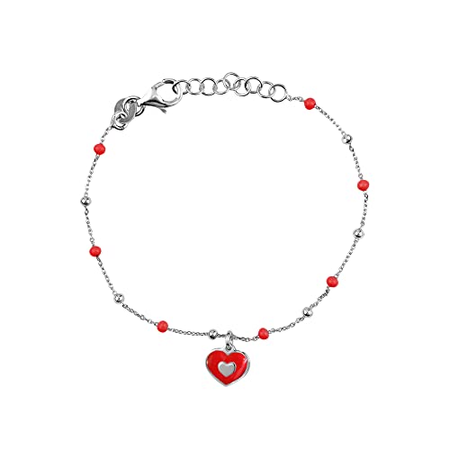 Image of UNICORNJ Sterling Silver Kids Bracelet for Girls Heart Butterfly Charm Enamel Hand Painted | Made in Italy | Bead Chain 6.25 inch