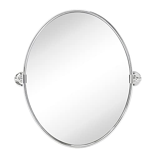 Image of TEHOME Oval Chrome Metal Pivot Bathroom Vanity Mirror Tilting Vanity Mirrors for Wall, Overall 22.99 x 24 inches (Mirrror 19 x 24 inches)