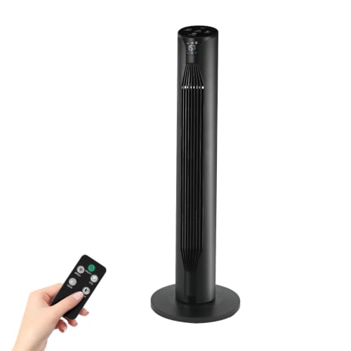 Ventilador de Pie Silencioso, Ventilador de Torre 55 W, 36'' (92cm) de Altura, Temporizador 12H Oscilación 3 Velocidades, 3 Modos, Oscilación 70°, Pantalla LED y Mando a Distancia Incluido, Negro