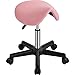 Yaheetech Sgabello con Ruote Regolabile in Altezza per Estetista Parrucchiere a Sella Ergonomico Girevole in Acciaio e Ecopelle da Salone Tattoo Ufficio Cameretta Studio Rosa