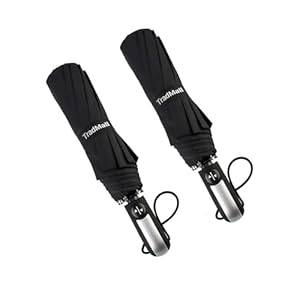 TradMall 2 Pack Travel Umbrella Windproof 46/56 Inches Large Canopy Reinforced Fiberglass Ribs Auto Open & Close