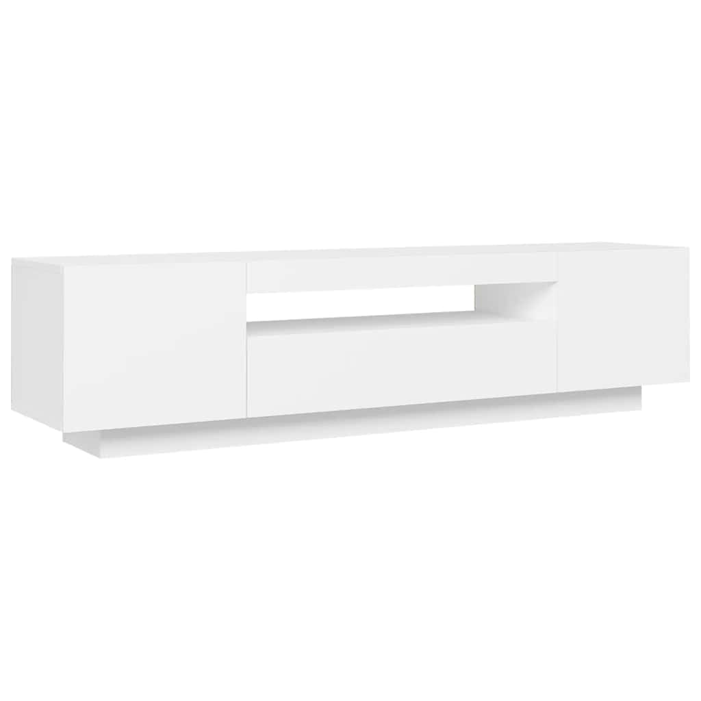 vidaXL Meuble TV avec éclairage LED, Blanc, 160x35x40 cm, Panneaux de Bois, Support TV Jusqu’à 70", Buffet Bas avec étagères, Meuble Moderne de Salon,