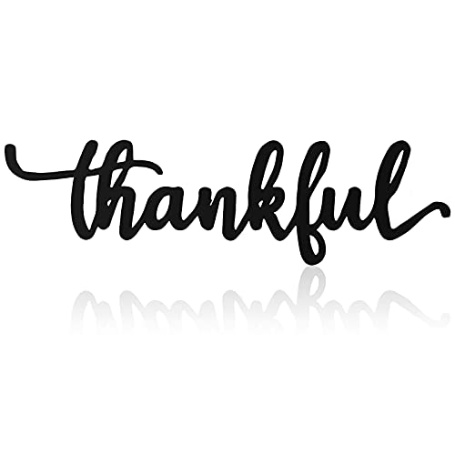 Metal Wall Decor Rustic Letter Signs Black Wall Art Hanging Word Cutout Decoration for Home (Thankful Style)