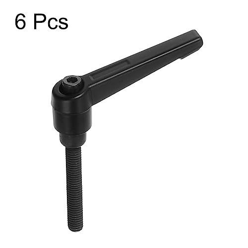 Image of HARFINGTON 6pcs Adjustable Clamping Lever Handles M6 x 50mm Male Thread Bolt Knobs Rotating Screw Locking Quick Release Ratchet Push Button Handle, Black