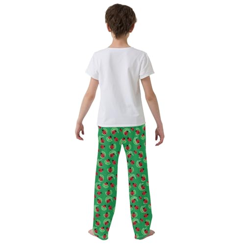 Ladybug Leaf Print Boys Long Pants Soft Trousers Elastic Waist Kids Lounge Bottoms with Pockets S-XL3