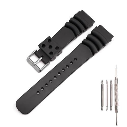 Rubber Strap Compatible with Seiko Divers Watches for Men's 22mm Watch band Replacement, silver buckle, One Size