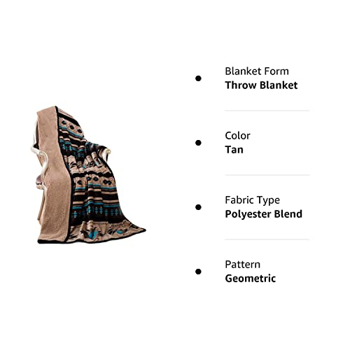 Nu Trendz Signature Southwest Design Sherpa Lined Throw Blanket 50"X 60" (Tan) #TOP6