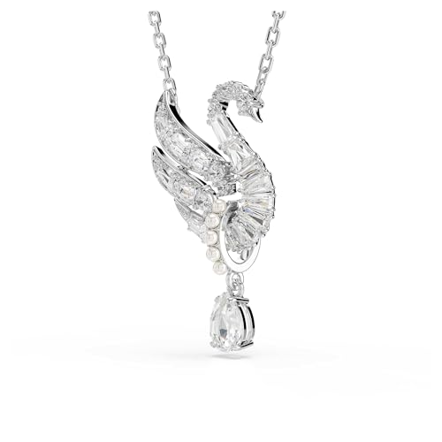 Swarovski Swan pendant, Swan, White, Rhodium finish3