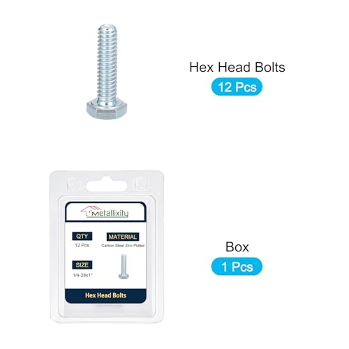 Image of METALLIXITY Hex Bolts (1 /4-28x1) 12Pcs, Carbon Steel Zinc Plated Fully Threaded, UNF Fine Thread Hex Head Screw Bolt - for Furniture Repair, Silver