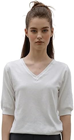 Womens Short Sleeve Sweaters Tops Summer Soft V-Neck Pullover Shirt Lightweight Knit Sweater (as1, Alpha, m, Regular, Regular, White)
