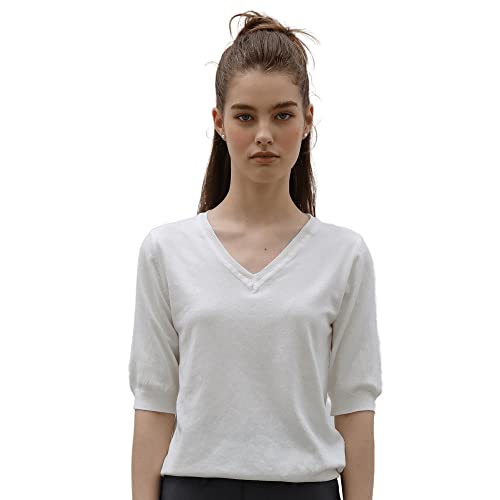 Womens Short Sleeve Sweaters Tops Summer Soft V-Neck Pullover Shirt Lightweight Knit Sweater (As1, Alpha, M, Regular, Regular, White) #TOP23
