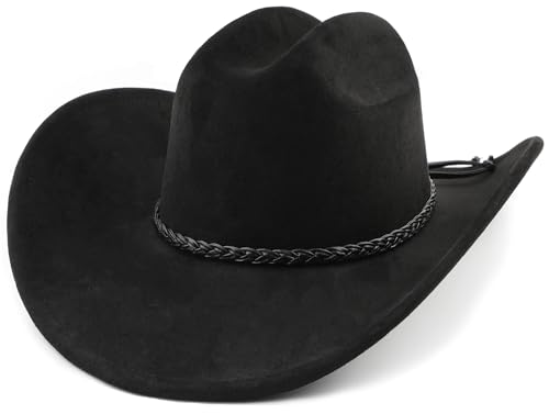 Pro Celia Big Wide Brim Cowboy Hat for Women Men Felt Western Cowgirl Hats (US, Alpha, Large, PU-Black)