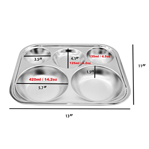 Korean Stainless Steel Divided Plates, Food Grade 304 Tray Large Size For Adults, Teens, Picky Eaters, Campers, Bpa Free, Diet Portion Control, Serving Platter, Dinner Snack, Set Of 2 #TOP3