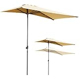 ガーデンパラソル長方形 パラソルハ 風に強い撥水加工 UVカット 高さ調節可能 クランク開閉 簡単な組み立 折りたたみ 日よけ 庭 テラス屋根 プール アウトドア デッキ カフェ ビーチ 日傘 (ベージュ, 250x120cm)