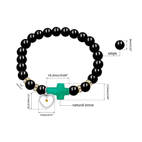 Image of Uloveido Black Agate Side Cross Bracelet Mustard Seed Charms, Personalized Letter A-Z Tiger's Eye Bangle Y944