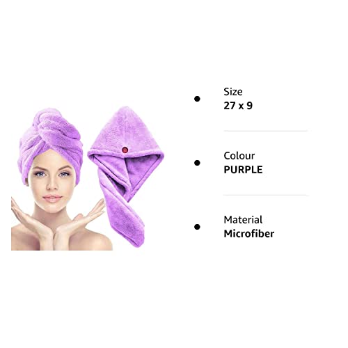 Image of Microfiber Hair Towel Wrap Absorbent Towel Hair-Drying Bathrobe Magic Hair Warp Towel Super Quick-Drying Microfiber Soft Bath Towel Hair Dry Cap Salon Towel (Purple)