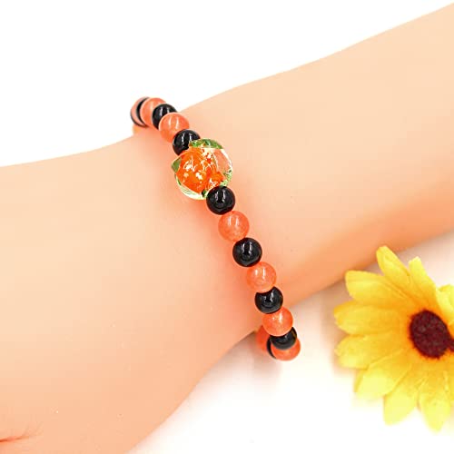 Image of Uloveido Black Orange Jade Charms Halloween Bracelets All Saints' Gift - DIY Customized Name Beaded Bracelet