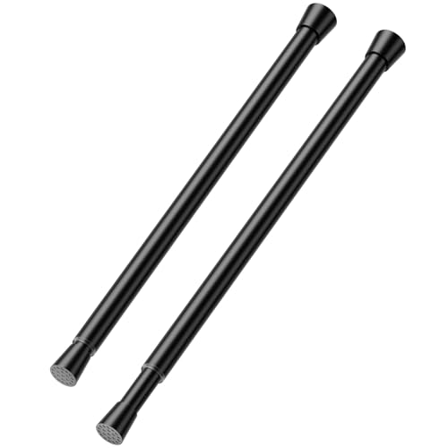 SISELBA 2 Pack Tension Curtain Rod 8 to 12 Inch DIY Mini Spring Curtain Rods No Drill for Slim Window Cupboard Closet Sidelights Black