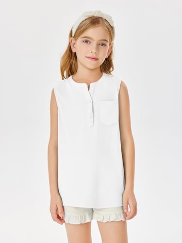 Batermoon Girls Tank Top Summer Cute Sleeveless T Shirt for Teen Henley Ribbed Button Casual Tee Blouse3