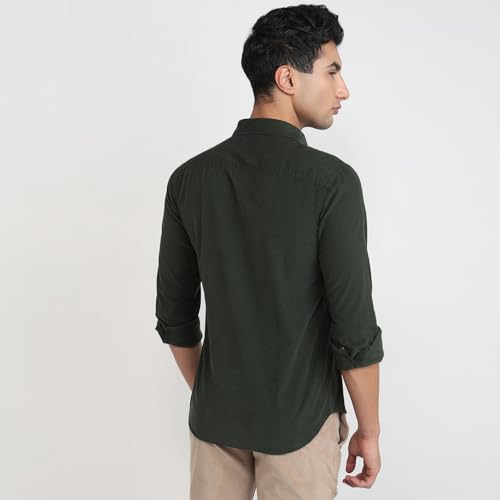 Image of Park Avenue Men Slim Fit Solid Pattern Pure Cotton Semi Cut Away Collar Full Sleeve Casual Shirt