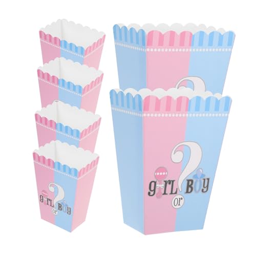 SOLUSTRE 6pc Gender Reveal Popcorn Boxes Paper Treat Buckets for Boys and Girls Birthday Parties Movie Night Supplies Party Decorations Boys Girls Gender Reveal Favors