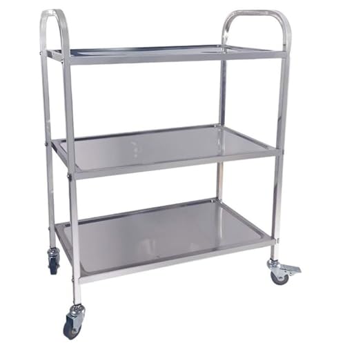 JFUTD Carro de Servicio de Acero Inoxidable 3 Niveles 150kg Carrito Cocina Carrito té Camarera con Frenos(95x50x95cm)