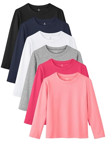 Resinta 6 Pack Cotton Girls Long Sleeve Shirts Toddlers Cotton Long Sleeve Tees Basic Crewneck Tops for Girls Daily Wear