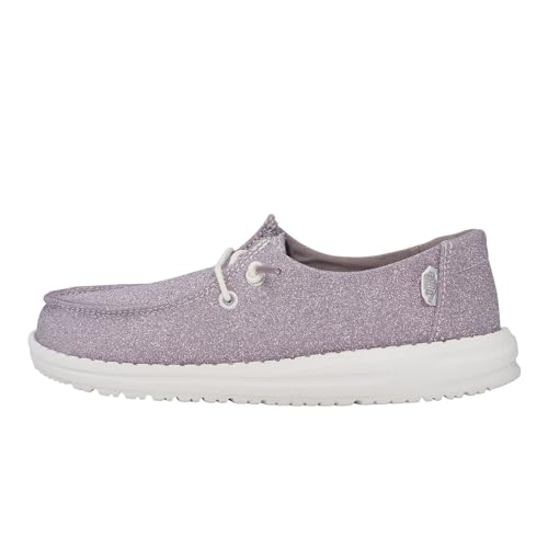 Image of HEYDUDE Girl's Youth Wendy Metallic Sparkle Slip On Shoe | Glitter Upper | Easy On Elastic Lace Sneaker