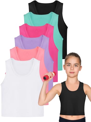 SATINIOR 6 Pieces Girls Dance Tank Tops Sleeveless Top for Gymnastics and Dancewear