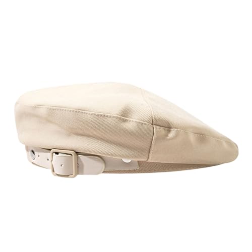 VANZACK Chic Vintage Leather Beret Hat for Women Sun Protection Breathable Fashionable Beige