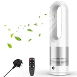 Qbiower Bladeless Tower Fan, 56cm Quiet Cooling Fan for Bedroom, 8 Speeds & Sleep Mode, 8H Timer, 80° Oscillation, Remote Control, Safe Standing Fan for Kids, Energy Saving (Silver)