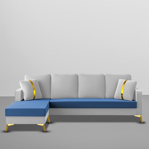 Image of Casaliving Mandis LHS 4 Seater L Shape Sofa Set for Living Room (Blue Grey Fabric) Premium Fabric Sofa